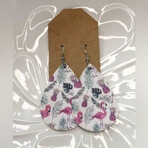 🦩 Tropical Flamingo & Pineapple Teardrop Earrings